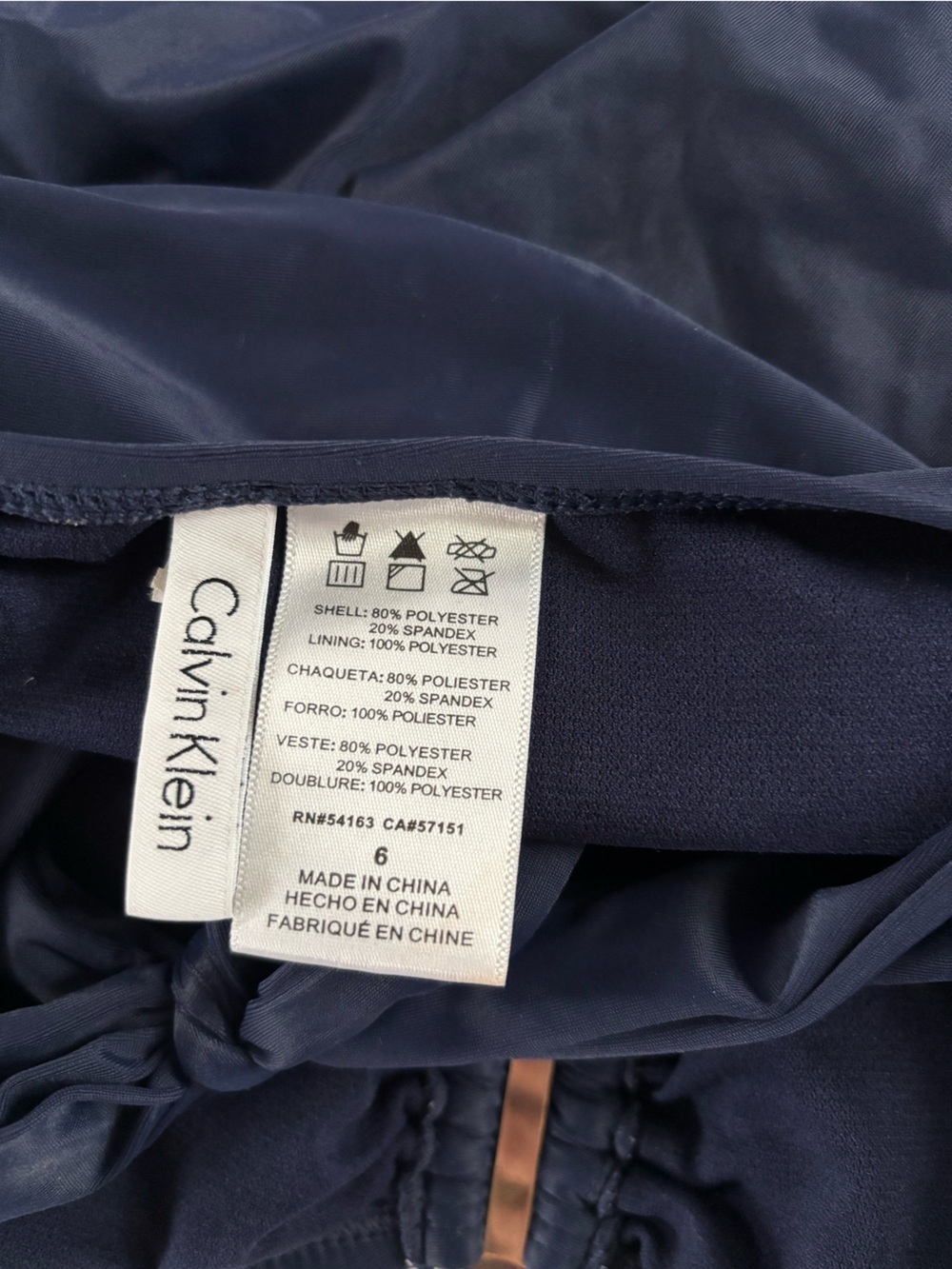 Calvin Klein Ruched One Piece Swimsuit Navy Blue Gold Bar Tummy Control Sz 6 - Picture 7 of 9